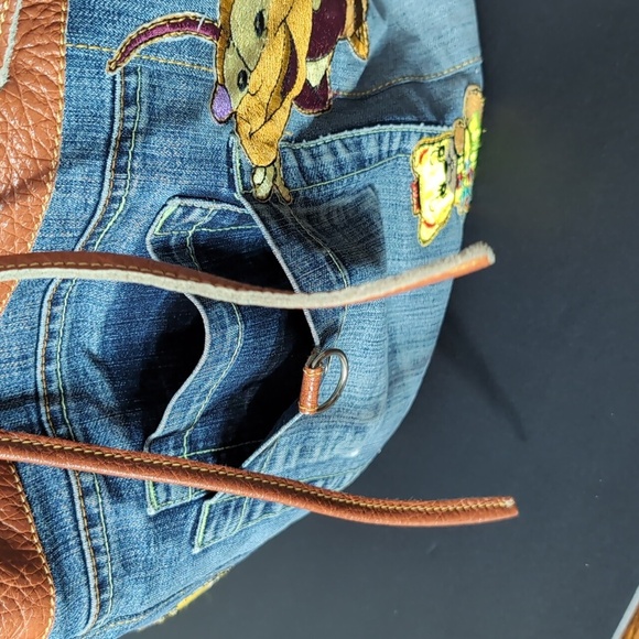 Vintage Jean/Faux Leather Medium Backpack with added Character Patches . - Picture 8 of 12